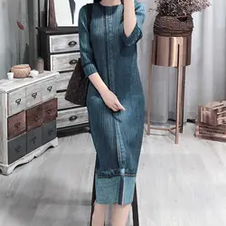 New vintage dress 2023 Spring/Summer pleated mid length straight tube  summer dress  LOOSE  long dresses