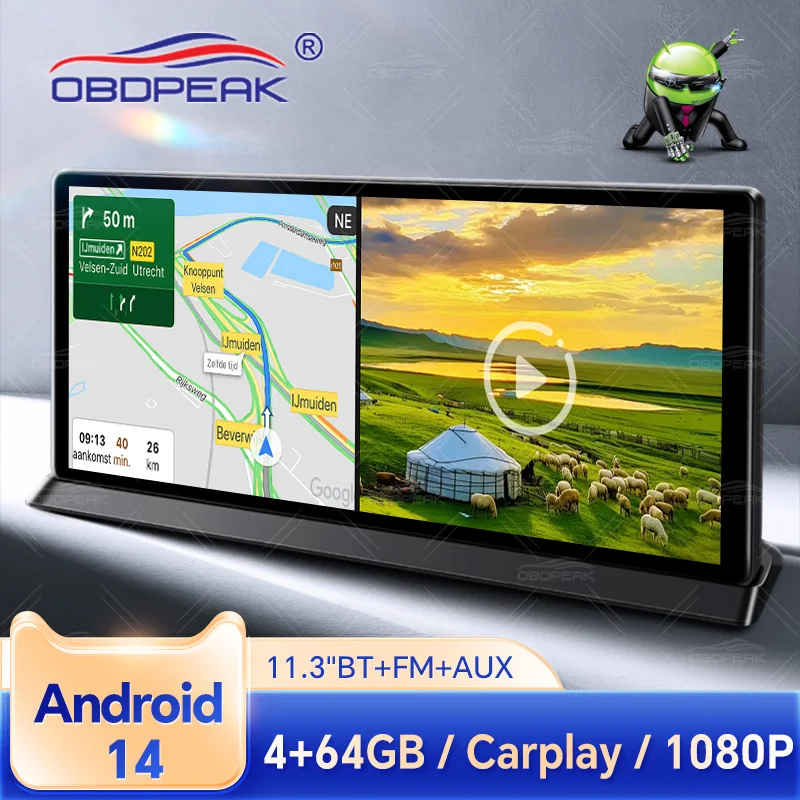11.3''  Android 14 4+64GB Multimedia Player Carplay&Android Auto 5G WiFi OTA Upgrade GPS Navigation Video Recorder 1080P
