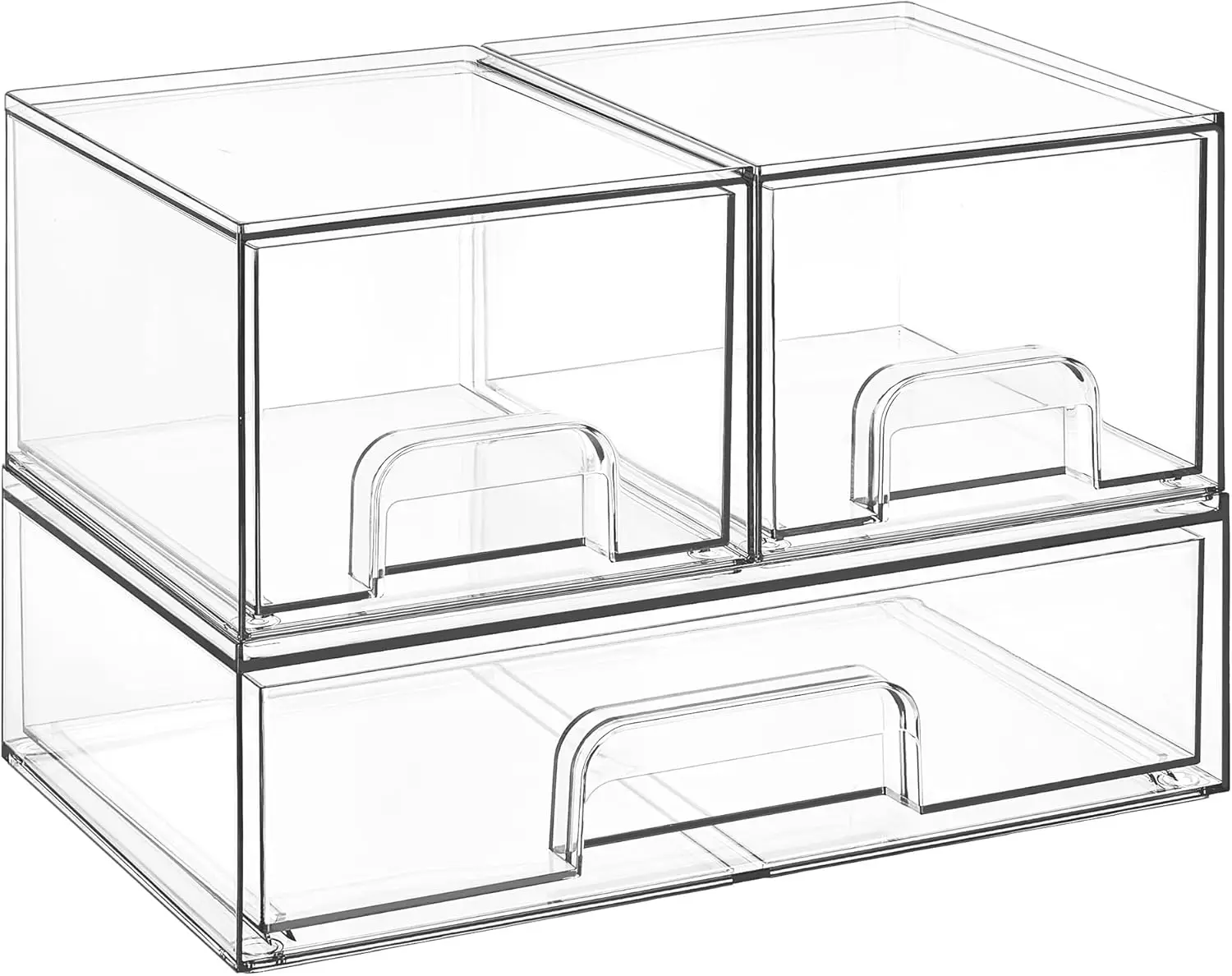 

Stackable Storage Drawers Set of 3,Clear Plastic Organizer Bins for Makeup, Cosmetics, Beauty