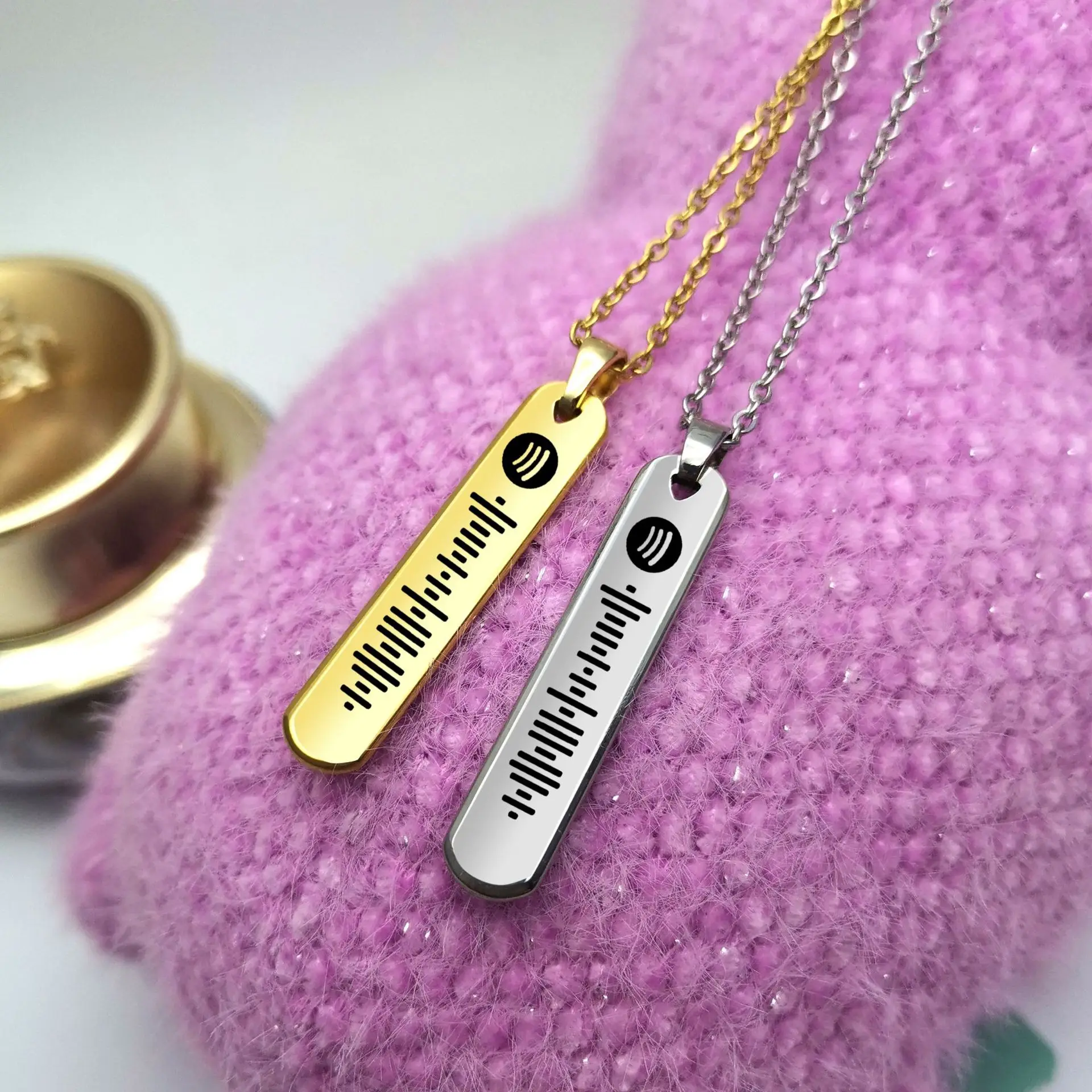 

Персонализированное ожерелье с сканируемым кодом Spotify, прямоугольный кулон из нержавеющей стали, гравировка музыкального кода, индивидуальный подарок