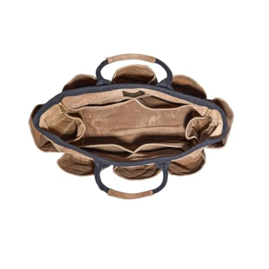 14 حقيبة إمداد قماش مشمع لأدوات الحدائق ومنظم التنظيف وحقيبة تخزين متعددة الاستخدامات مع جيوب باللون البني الثقيل Du #4