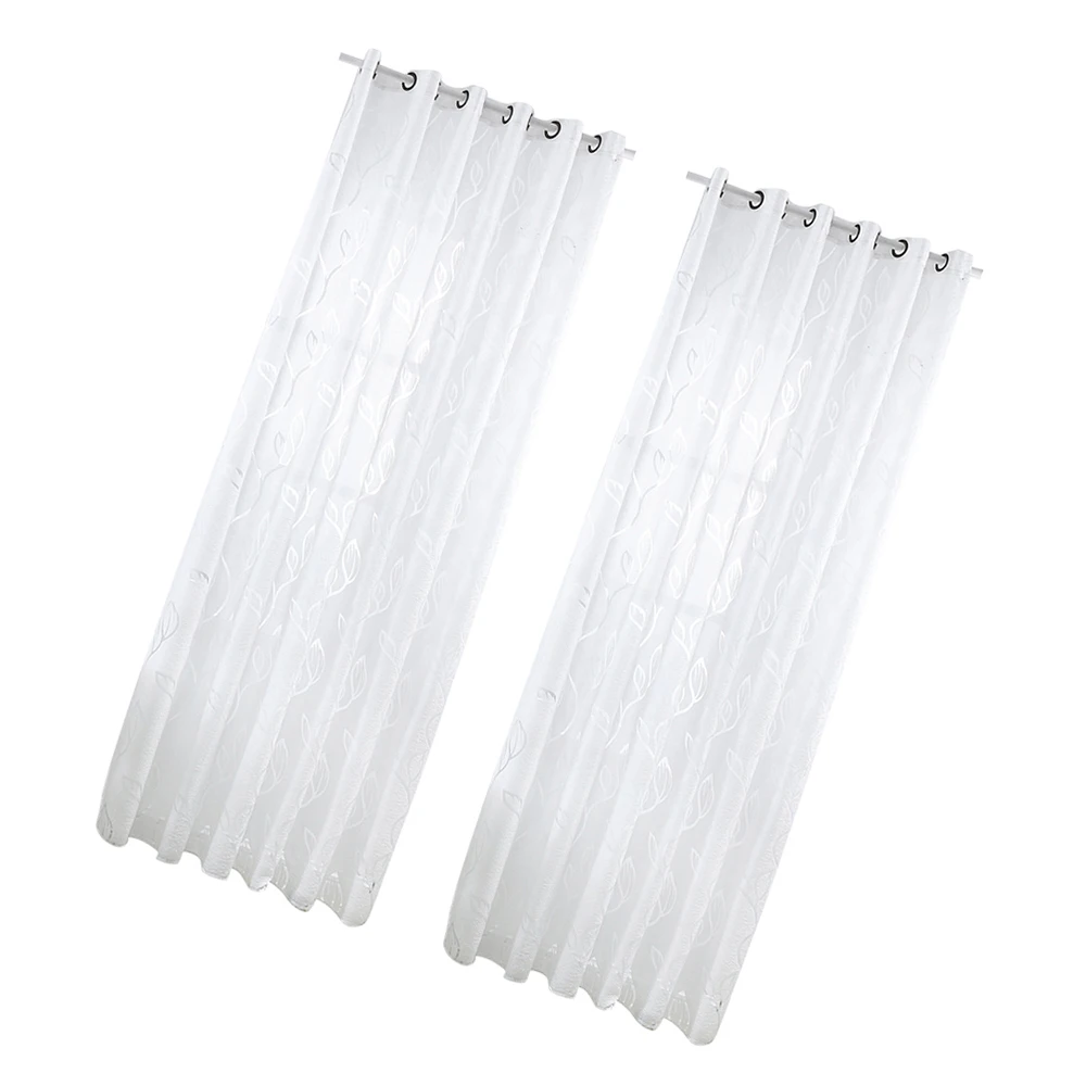 

1pc Leaf Printed Polyester Curtain 100X250Cm White Window Gauze For Living Room Bedroom Cafe Shop Decor Printed Drape Home