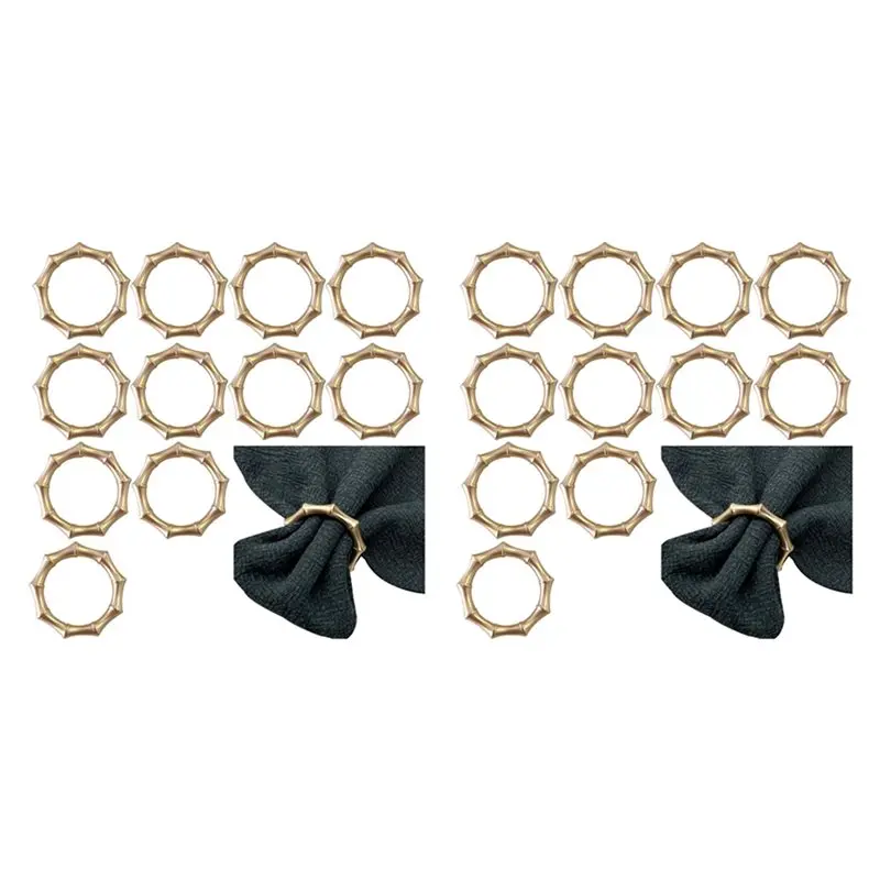 ABWR-Gold Napkin Rings Set Of 24 Matte Bamboo Napkin Rings For Dining, Holiday Decor, And Wedding Table Settings