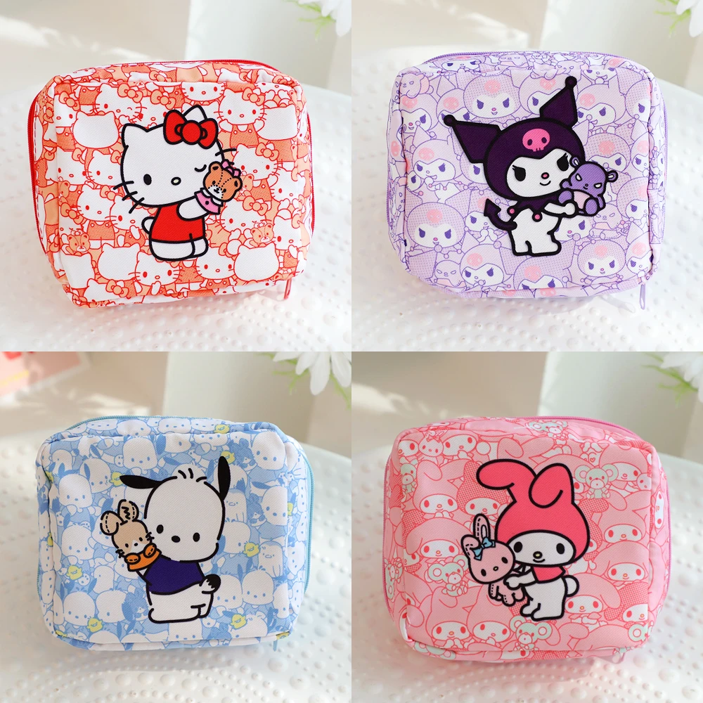 

Anime Sanrio Hello Kitty Cosmetic Bag Women Kuromi Sanitary Napkin Storage Bag Cinnamoroll My Melody Small Makeup Bags Zip Purse