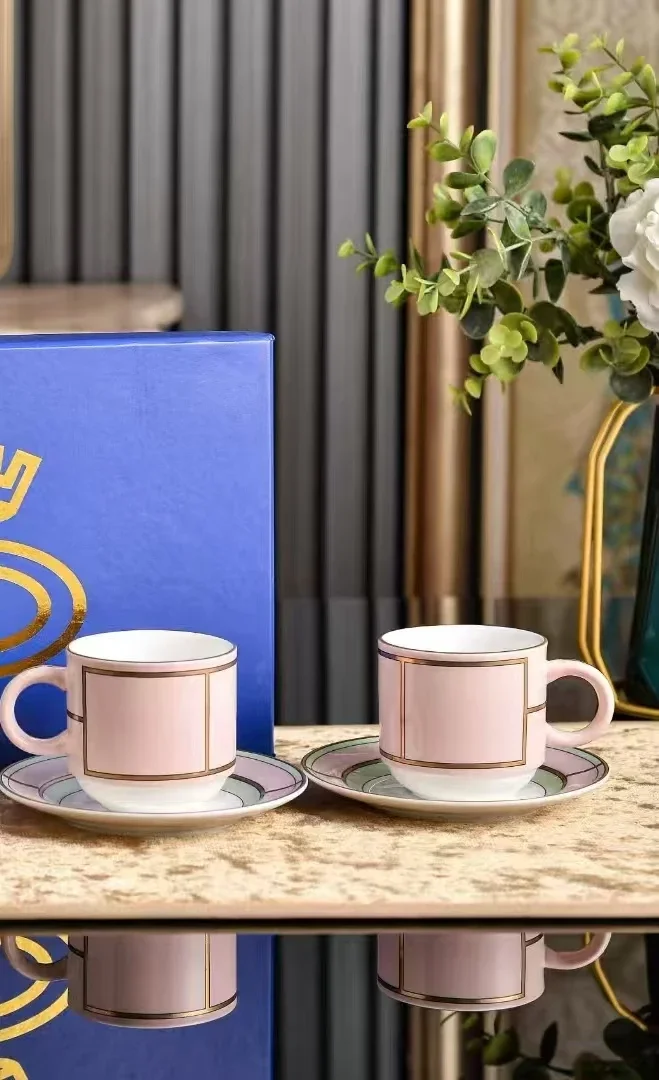 2pcs Cup + 2pcs Saucers 150ml Bone China Cups Saucer Dish Porcelain Coffee Tea Cups