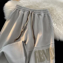 Men's Waffle Collage Wind Wide Leg Pants American Print Drawstring Pants Y2K Fashion Loose Street Hip Hop Casual Sweatpants