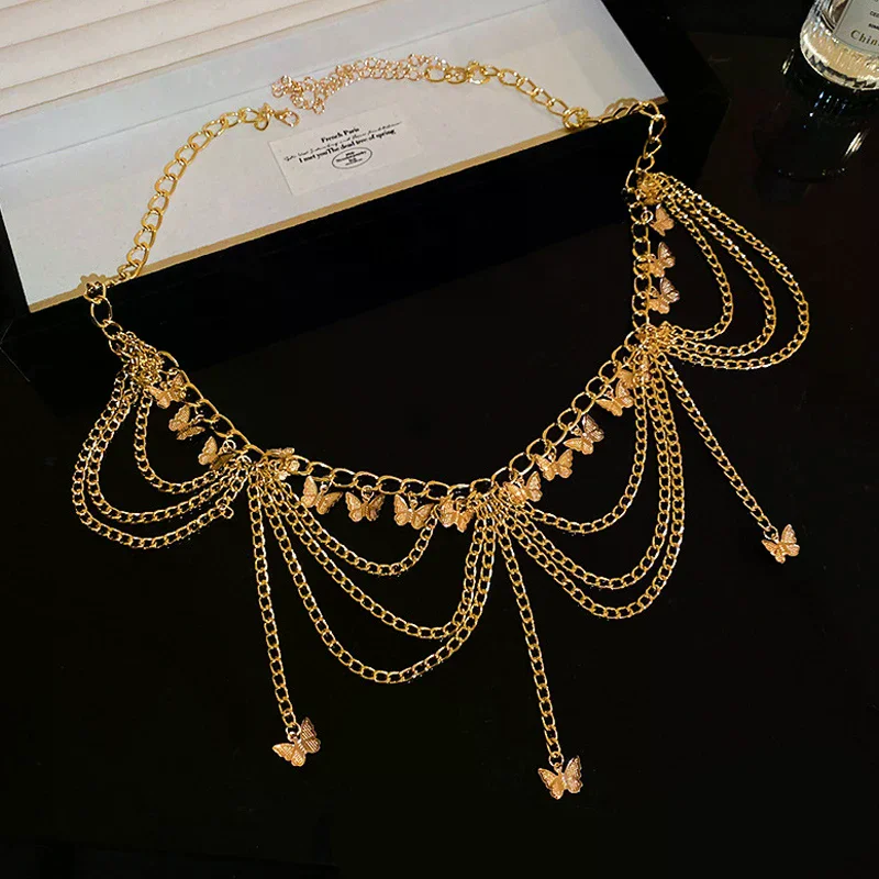 النساء الخصر سلاسل مجوهرات الأزياء فراشة البطن الجسم الديكور المعادن متعدد الطبقات السراويل سلسلة الصيف تنورة الملحقات #5