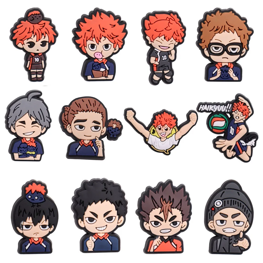 1-12Pcs Haikyuu Sports Japan Anime Volleyball PVC Shoes Charms Shoe Decorations DIY Wristbands Kids Boys Party Gift