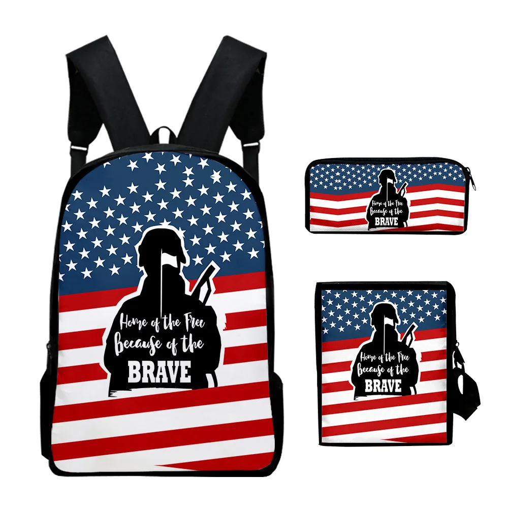 Hip Hop Popular Independence Day 3D Print 3pcs/Set pupil School Bags Laptop Daypack Backpack Inclined shoulder bag Pencil Case