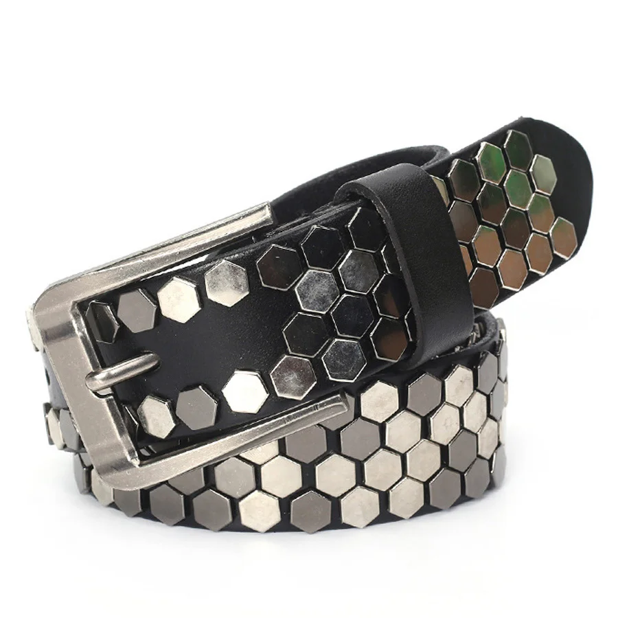 New Fashion Rivet Black Belt Men&Women's Studded Punk With Pin Buckle s Men High Quality Male Leather Rock Motorcycle