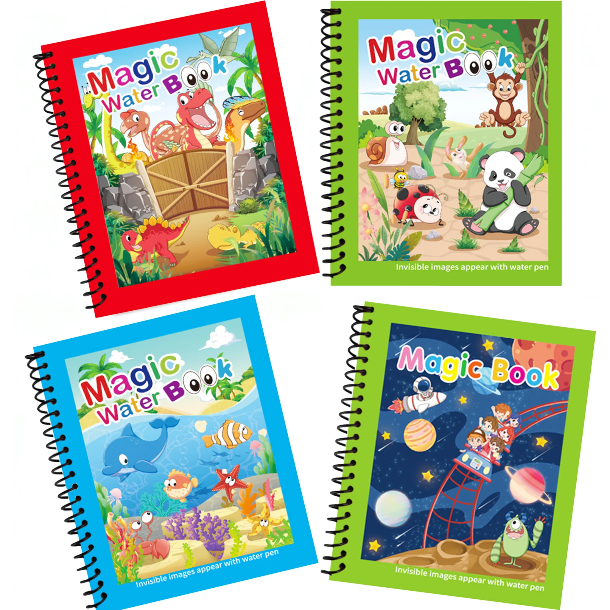 Crianças desenho livros para colorir livro de pintura de água mágica com caneta de água recarregável para crianças animal dos desenhos animados livro de pintura