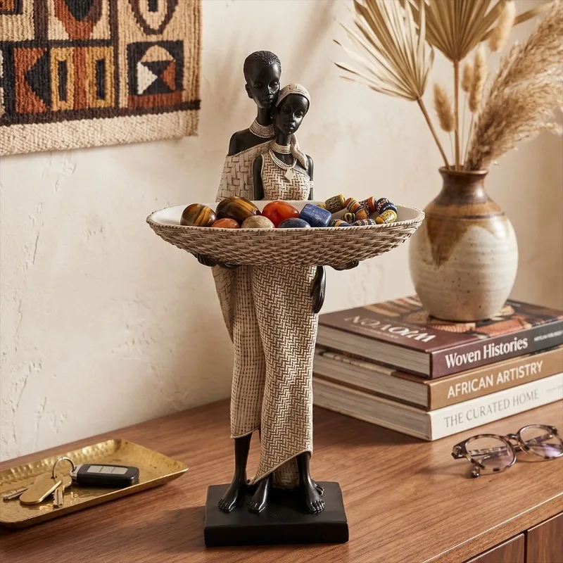 Creative Resin African Couple Sculpture Storage Ornaments Living Room Bedroom Entrance Jewelry Fruit Key Storage Decoration
