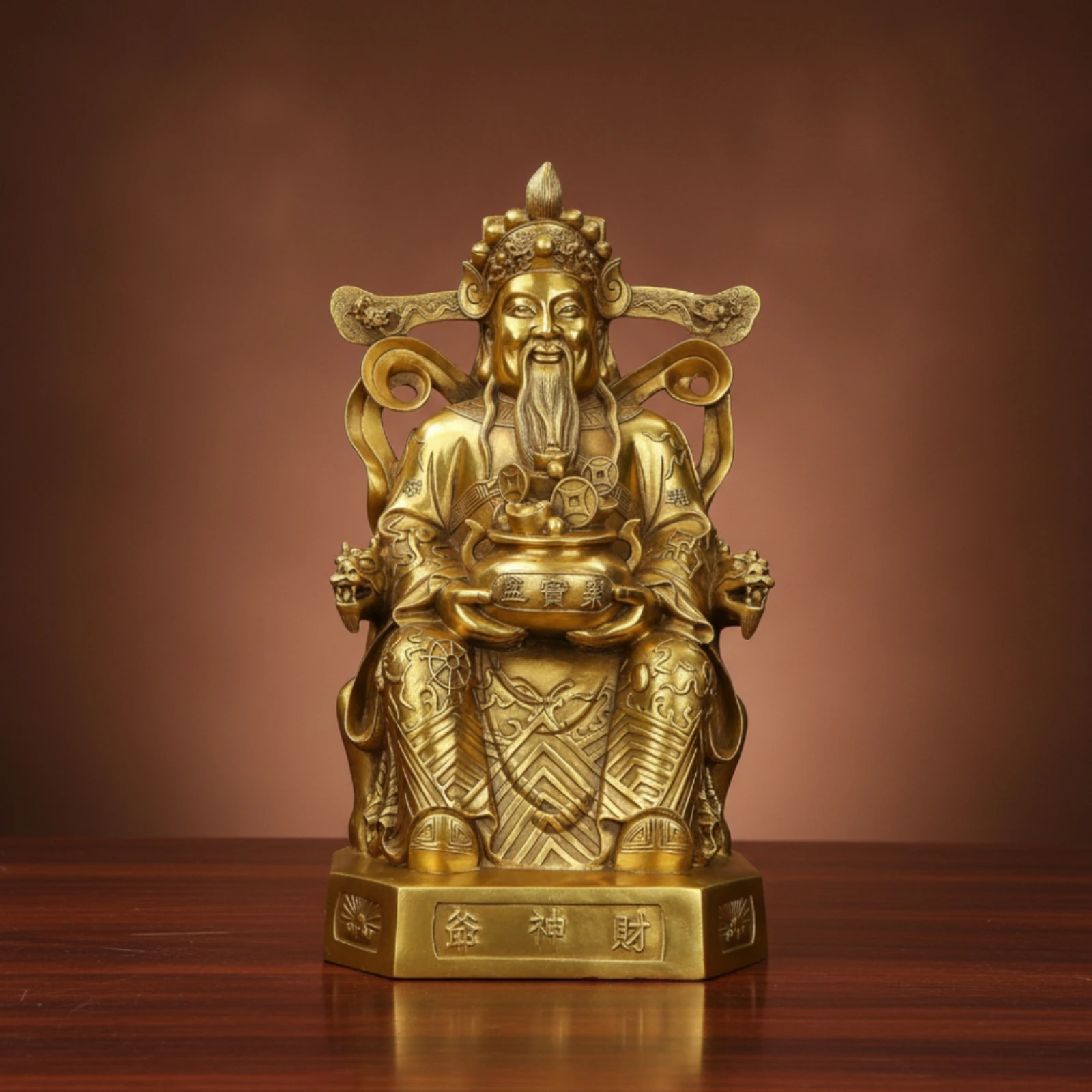 Wealth Deity Statue Embossed God of Wealth Statue Figurine with Base Ingot Ornament Desktop Figure Decorative for Believers