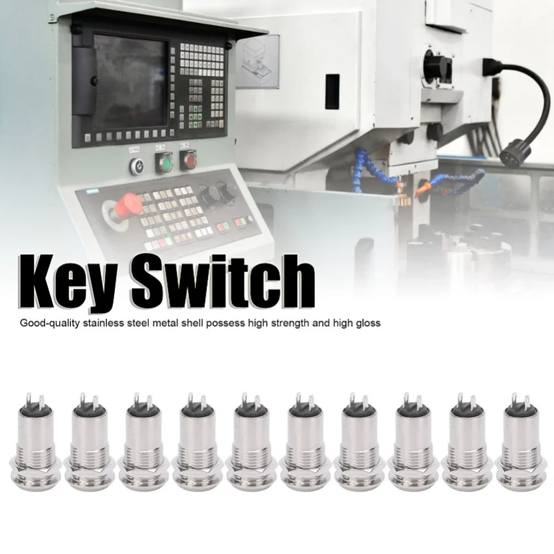 10Pcs Key Switch Barrel Metal ONOFF Power Lock Stainless Steel With Key Nut 12mm AC DC220V(Single Pull )