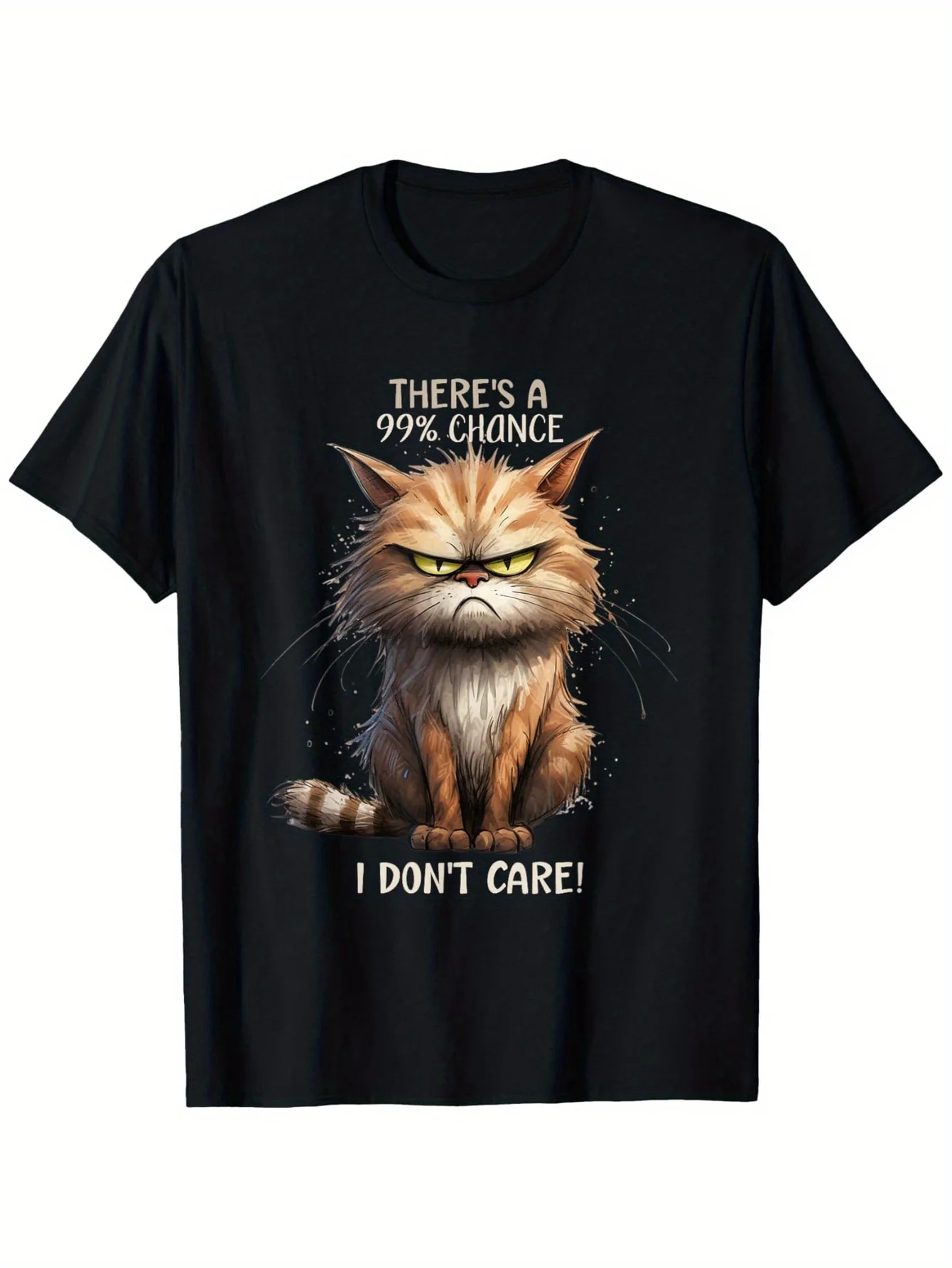 

Funny Sarcastic Cat Graphic T-Shirt "I Don't Care" Humorous Design - Unisex Short Sleeve Tee for Men & Women