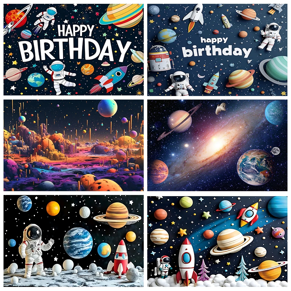 

Cartoon Astronaut Outer Space Planet Background Children's Birthday Party Decoration Boys Baby Shower Banner Photography Props