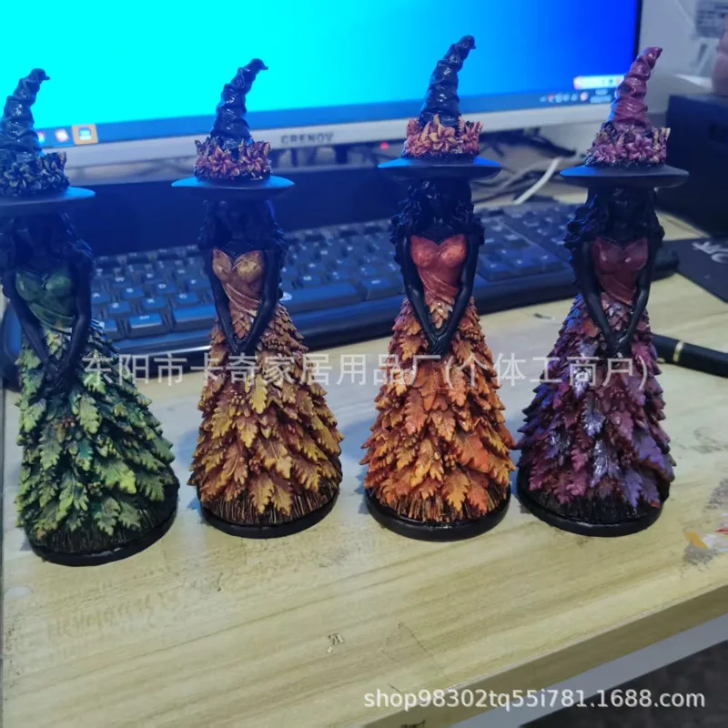 Enchanted Autumn Witch Figurine Resin Witch, Doll Halloween Table Ornament Fall Harvest, Home Party Decoration Gift Decor Statue
