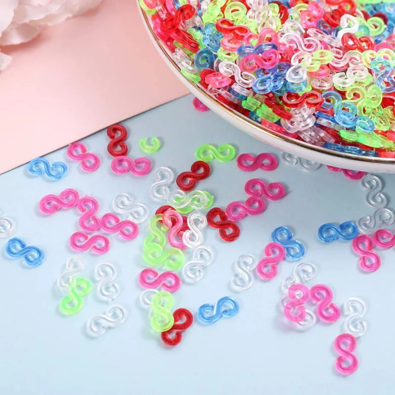 500/100pcs DIY Acrylic S Clips Loom Rubber Bands Clips Plastic Jewelry Connectors For Bracelet Necklace Making Colorful Clasp