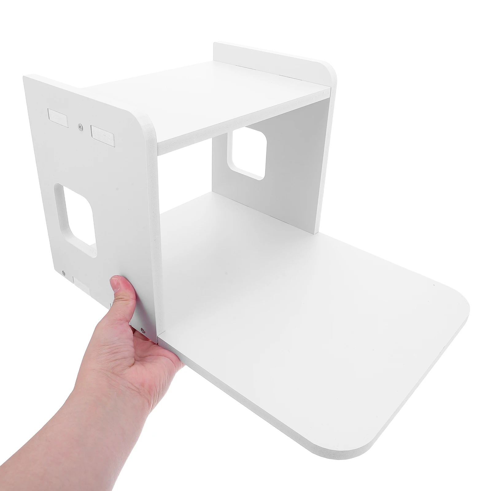 

2 Tier Desktop Printer Stand Compact Multilayer Shelf Sturdy Plastic Storage Rack for Office Label Printer Organizer Cable Hole
