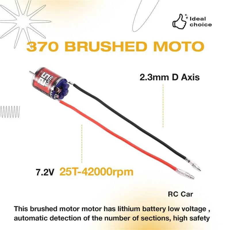 YSUN-For Tamiya Dynamite Traxxas Losi Wltoys Compatible RC Brushed Motor- 370 High Torsion Low Noise Motor(25T-42000Rpm) For RC