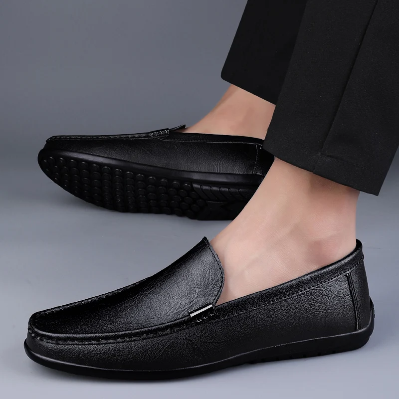 2023 Handmade Casual Mens Genuine Leather Shoes Leather Casual Shoes Hot Sale Men Loafers Comfy Moccasins All-match Driving Shoe