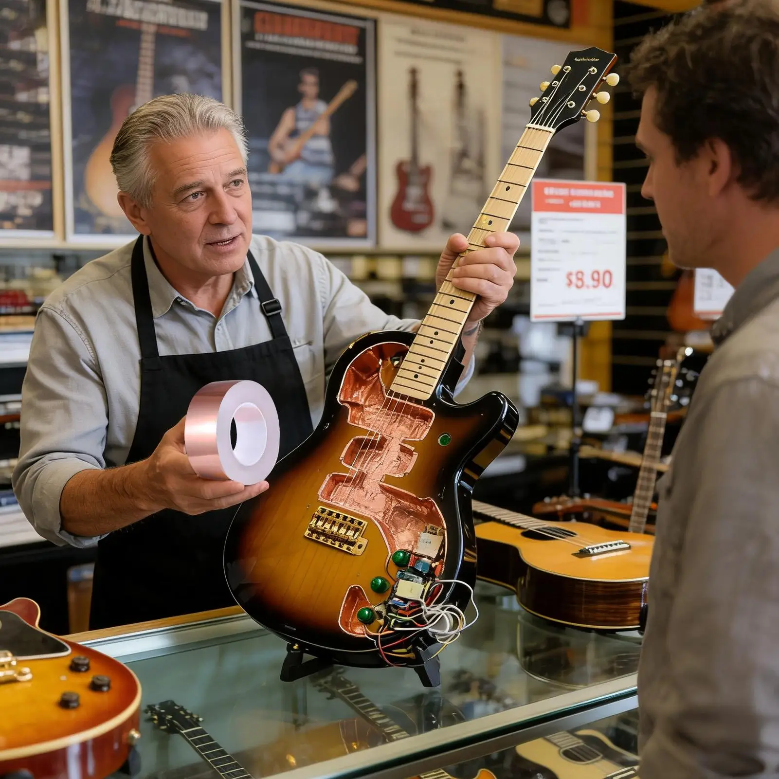 شريط حماية نحاسي للقيثارات يحجب شريط نحاسي لاصق موصل لحام كهربائي لحرف الجيتار