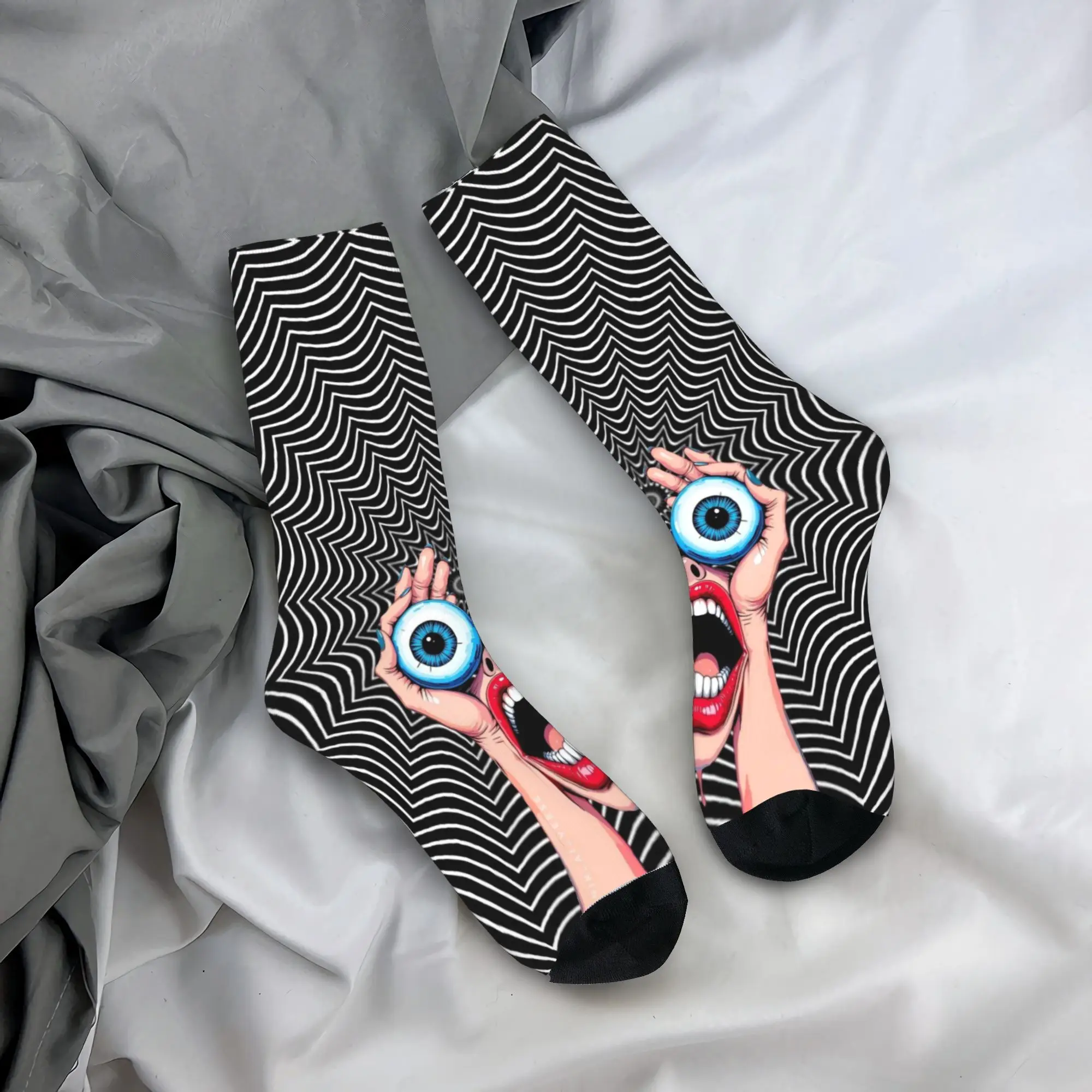 Black and White Psychedelic Screaming Face Stockings Gothic Socks Men High Quality Socks Winter Cycling Graphic Anti Sweat Socks