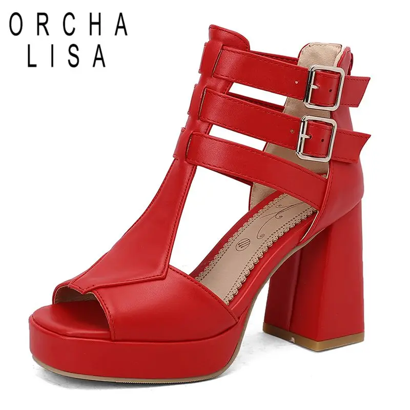 

ORCHA LISA 2025 New Design Female Sandals Chunky High Heels Platform Zipper Belt Buckles Large Size 48 49 50 Fashion Party Shoes