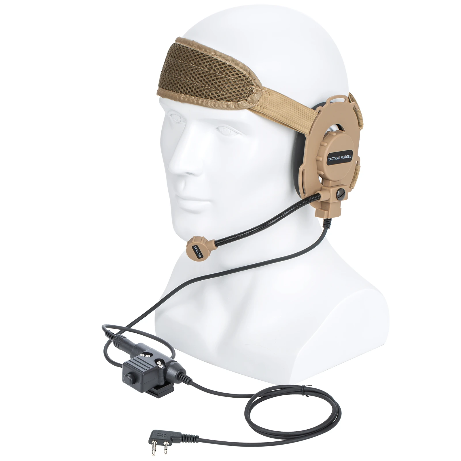 

brown HD03 Tactical Bowman Elite II Headset Microphone with U94 PTT Adapter for Icom V8 V80 V82 walkie talkie Radio