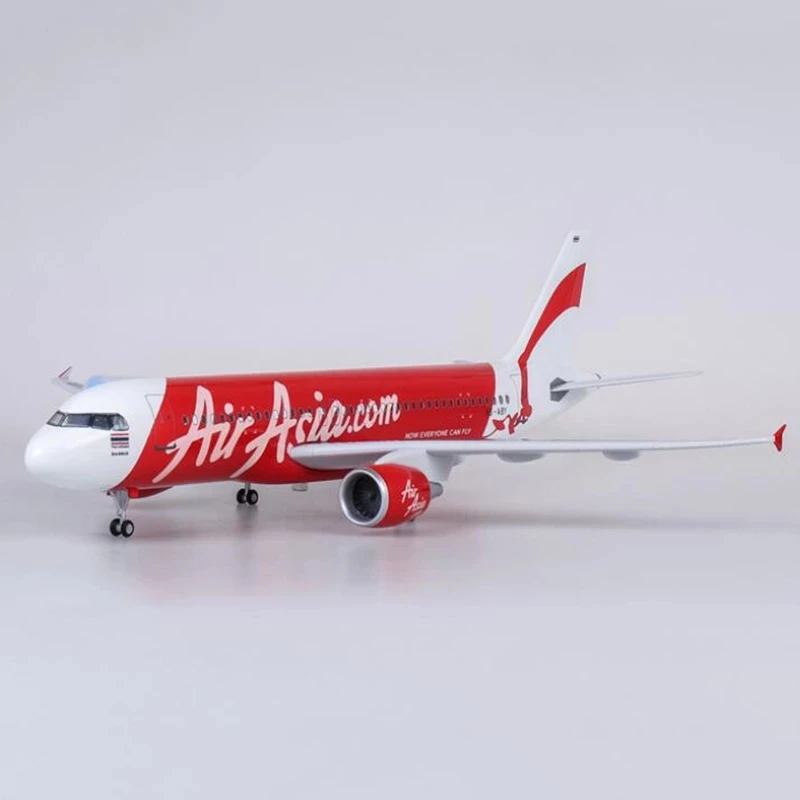 1/80 Scale 47CM Airplane Airbus A320 NEO Air Asia.Com Airline Model LED Light & Wheel Landing Gear Diecast Resin Plane Model Toy