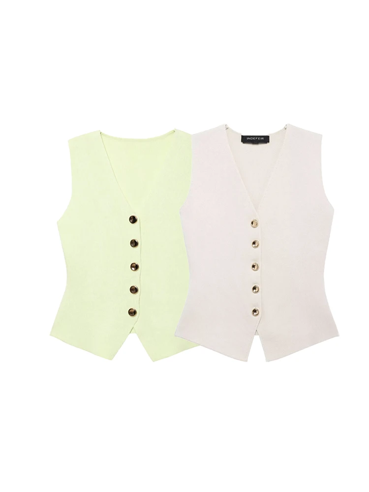 

SIYANG Women Fashion Solid Single Breasted Knitted Vest Tank Tops Vintage V-Neck Sleeveless Female Chic Lady Top