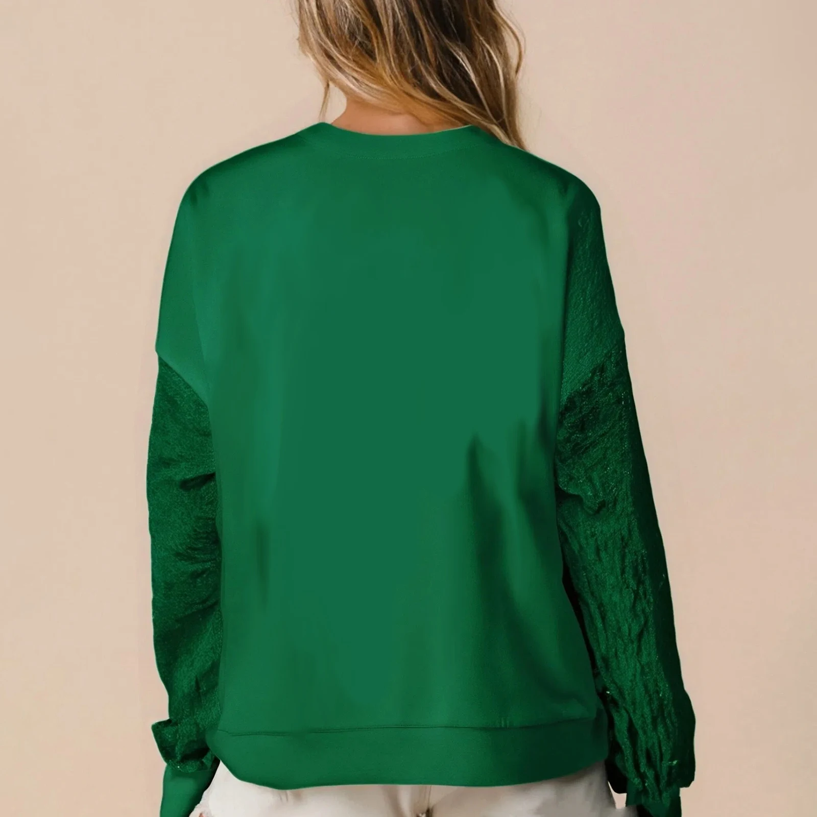 Moletom feminino solto de Natal manga comprida gola redonda lantejoulas carta bordado pulôver