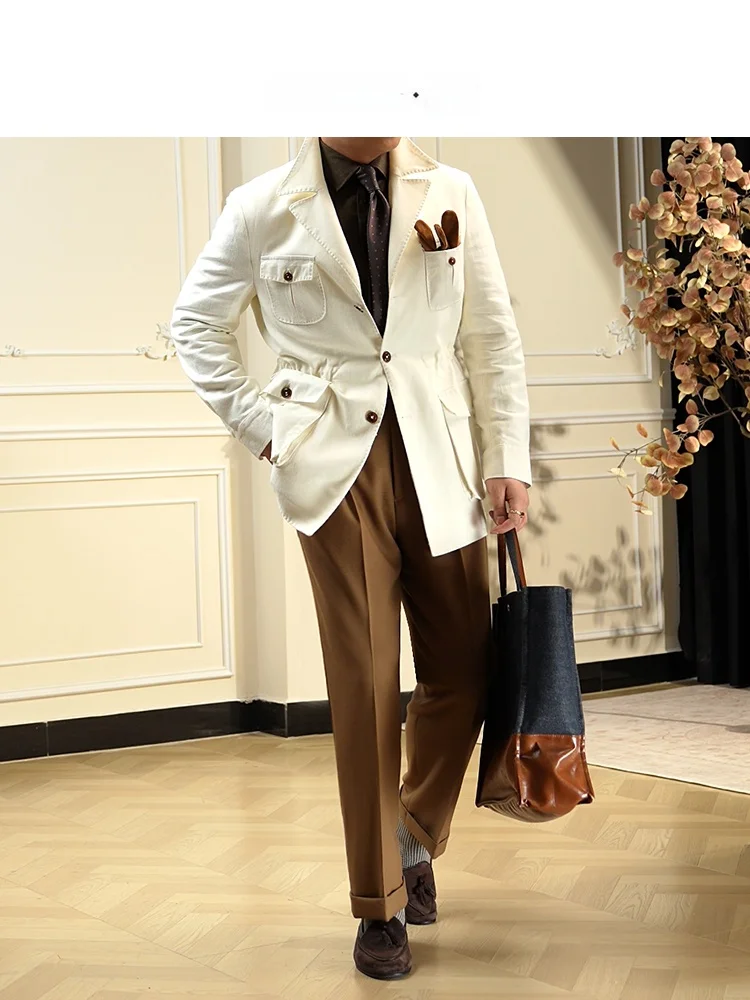 

Мужская рабочая одежда в стиле ретро Jaet f на подкладке, оригинальный льняной цвет, с застежкой на талии, полевая куртка, повседневная верхняя одежда для поездок на работу