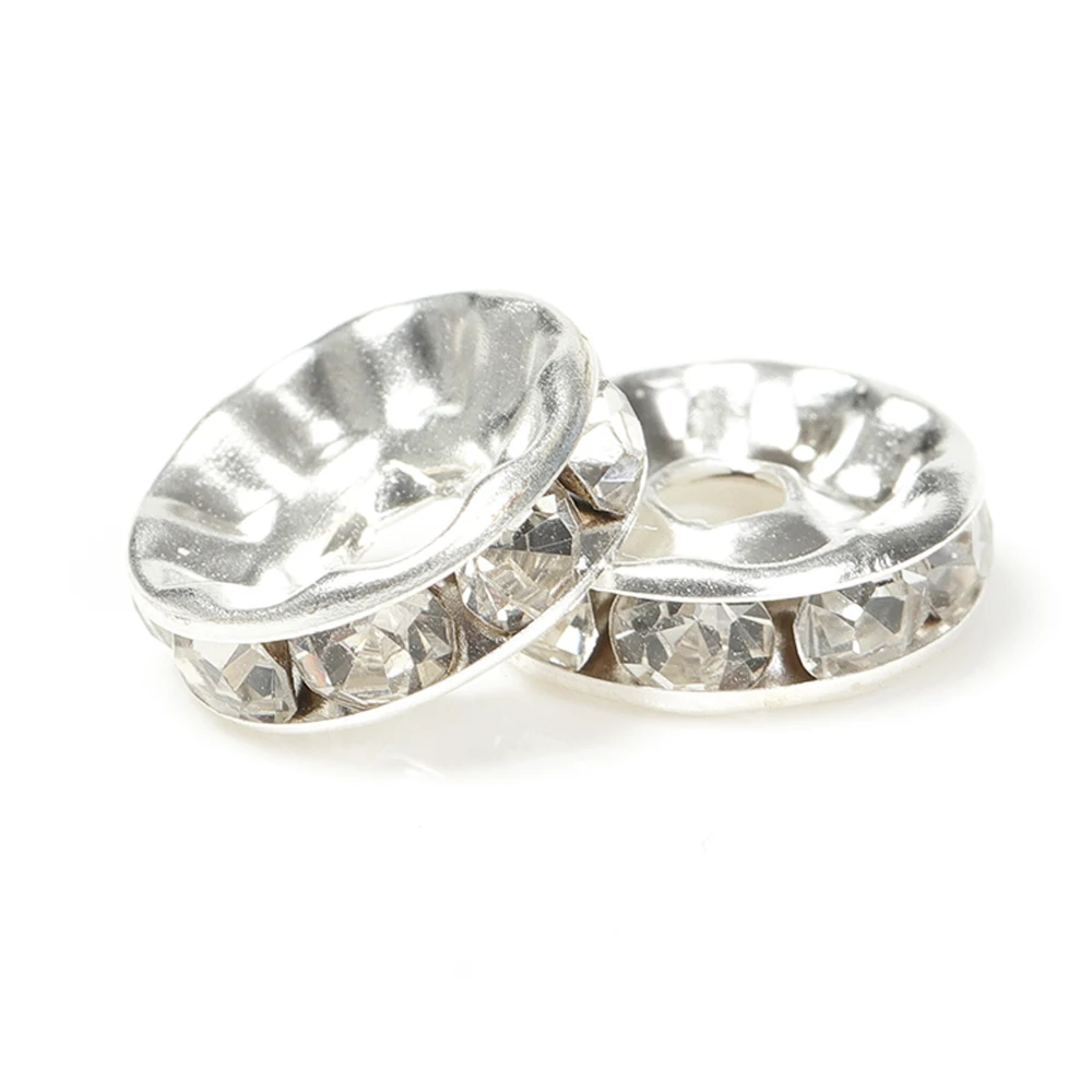 100 قطعة فضية اللون كريستال حجر الراين فاصل فضفاض الخرز خرز سوار ل سوار قلادة صنع المجوهرات مكونات ذاتية الصنع #3