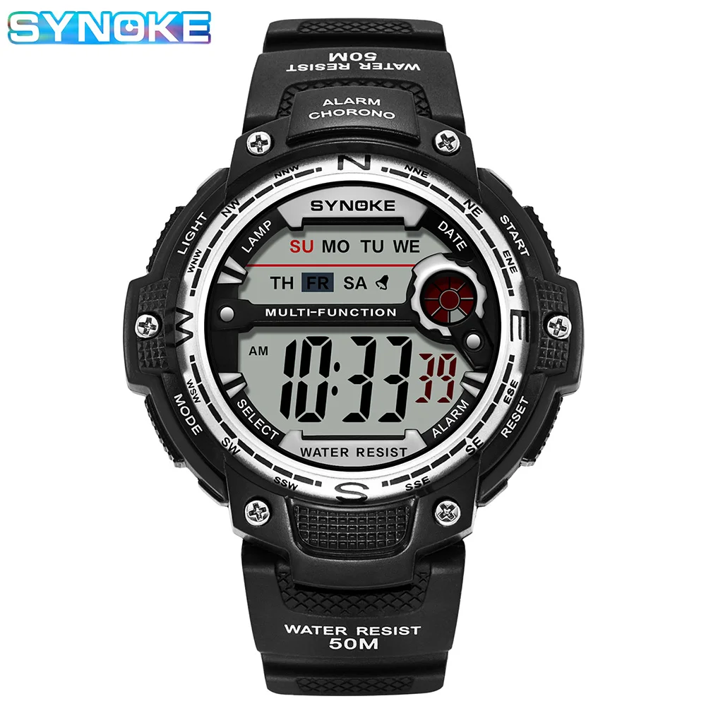 SYNOKE Watch Outdoor Sports Multifunctional Waterproof Shock Resistant Large Screen Display Luminous LED Digital Watch For Men