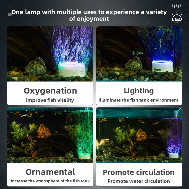 Fish tank light oxygen pump lighting led oxygenation lamp ornamental color changing lights aquarium oxygen supply lamps