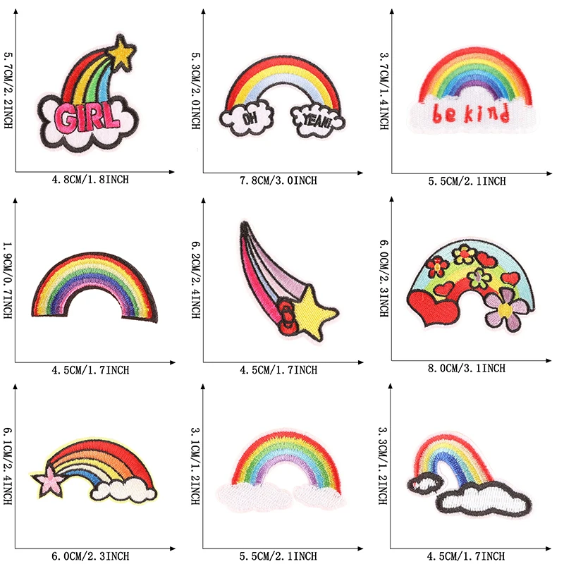 13pcs Patches For Clothing Kids Iron On Rainbow Lot Wholesale Embroidered Bulk Applique Pack Cute Parche Ropa Fabrics Sew Jacket