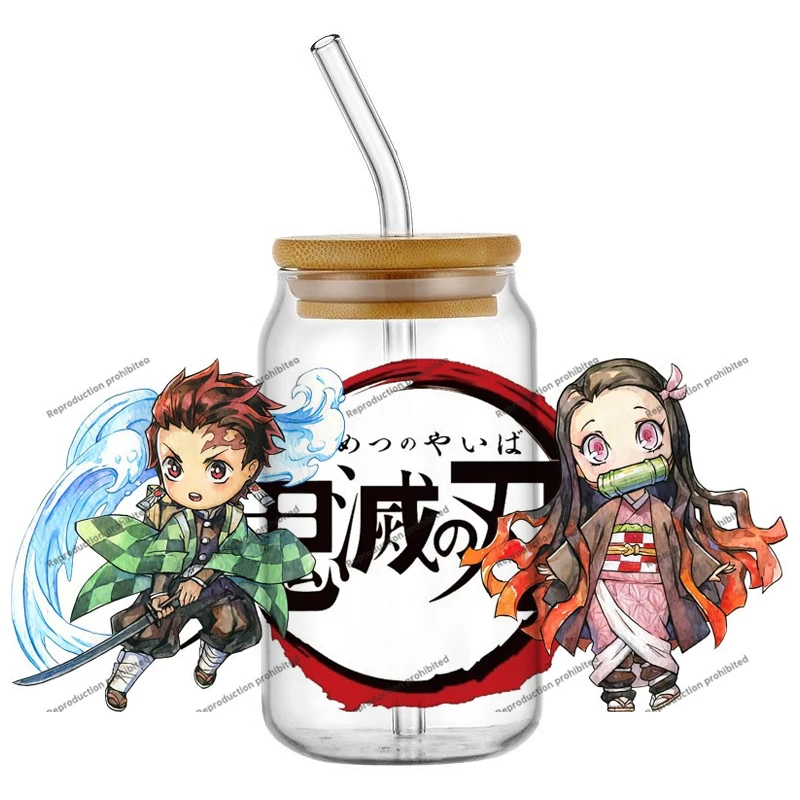 Hotsale Lovely Demon Slayer Famous Cartoon 16oz UV DTF 3D Transfer Sticker Decals Wraps Glass Can Cups Creative Craft DIY