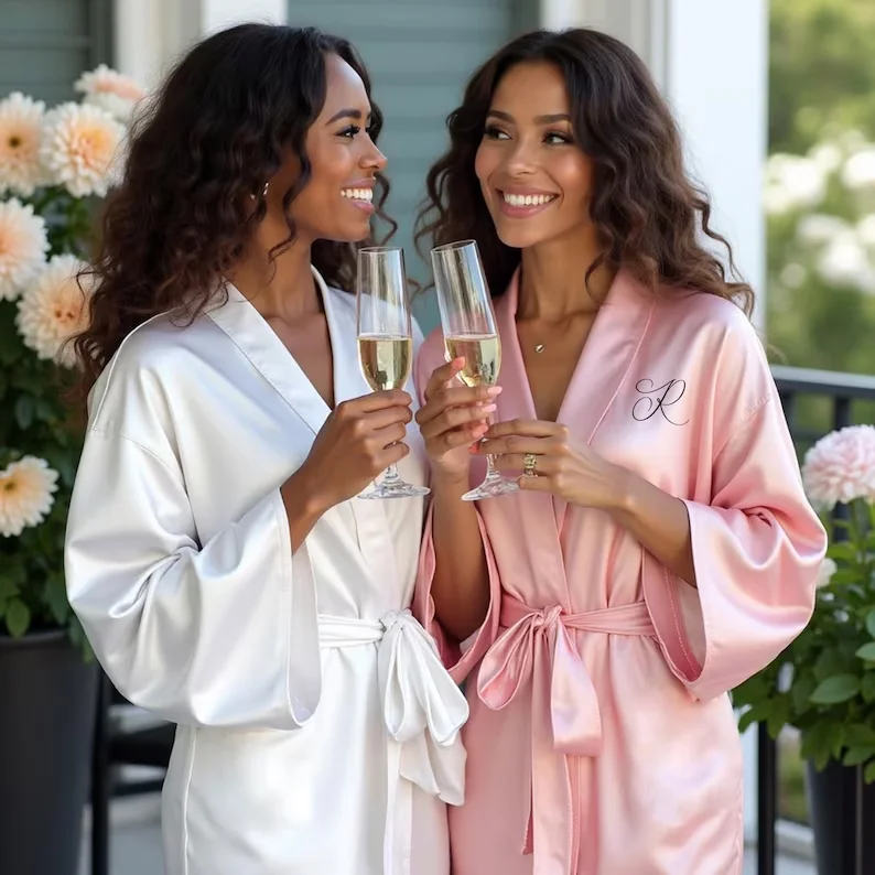 

Pink Bridesmaid Robes | Satin Personalize Robes, Wedding Robes, Bachelorette Party Robes, Bridesmaid Gift, Bridesmaid Proposal