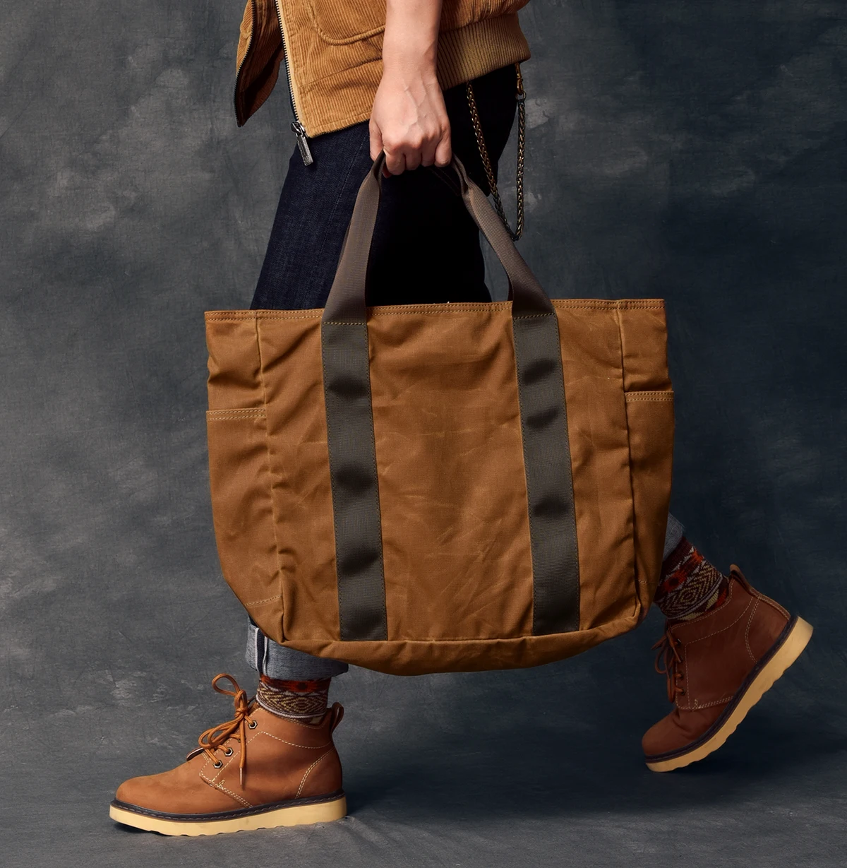 Simple vintage high quality oil wax canvas tote bag large capacity light fitness bag weekend outdoor shopping travel handbag