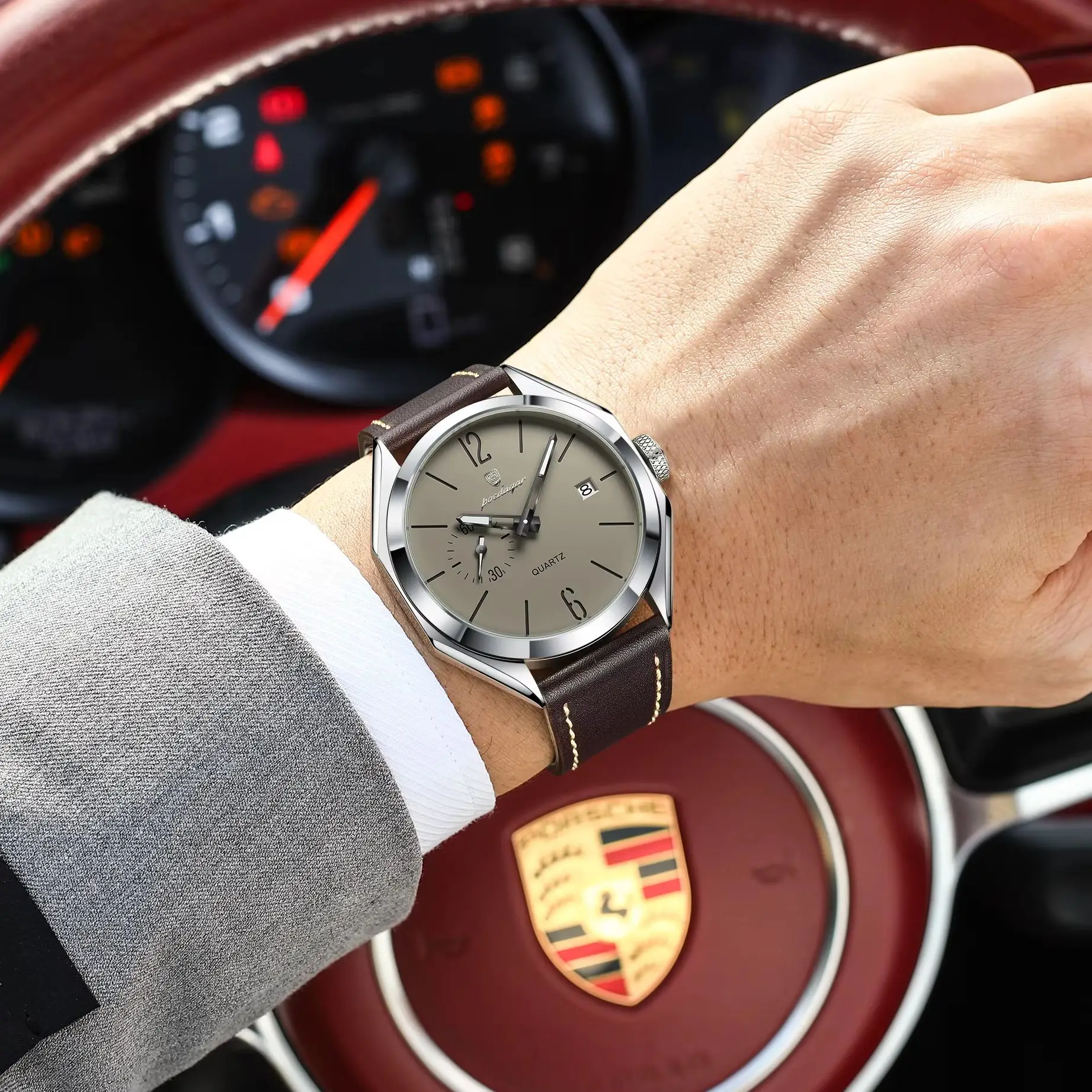 POEDAGAR Original Fashion Male Wristwatch Leather Quartz Business Men Watch Waterproof Luminous Date Elegant Men's Watches Reloj image 5
