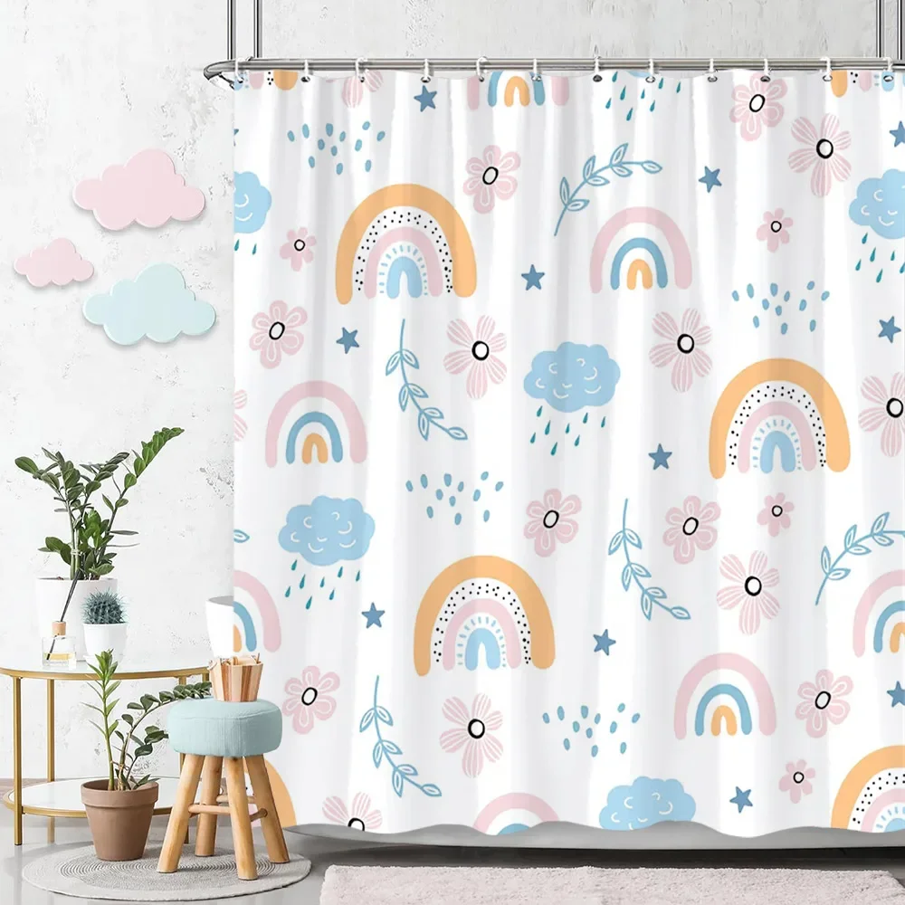 Beautiful Love Rainbow Shower Curtain Gift Idea Bohemian Printed Pattern Polyester Fabric Bath Curtain Bathroom Decor with Hooks