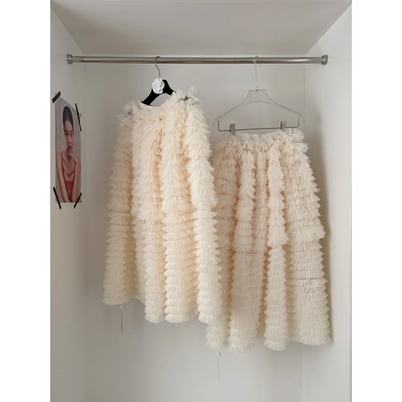 Gentle Wind High Waist Mesh White Princess Cake Skirt Women's A-Line Bloom Half-length Skirt Summer Pure Color Polyester Fiber