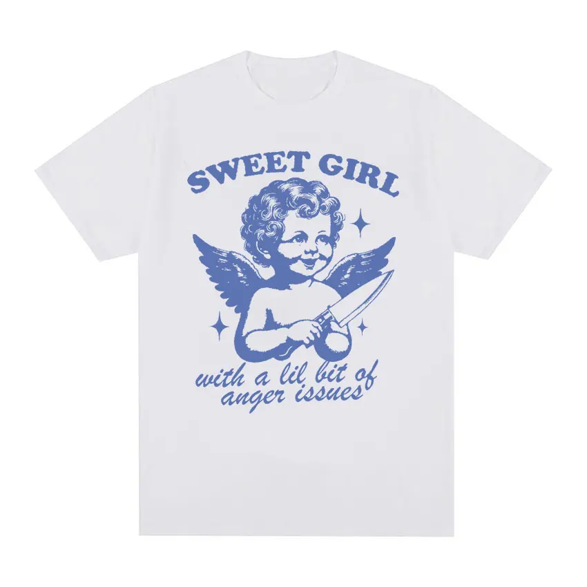 Sweet Girls with Anger Issues Graphic T Shirt Men Women Retro Angel T Shirts Fashion Casual Cotton Oversized T-shirt Streetwear