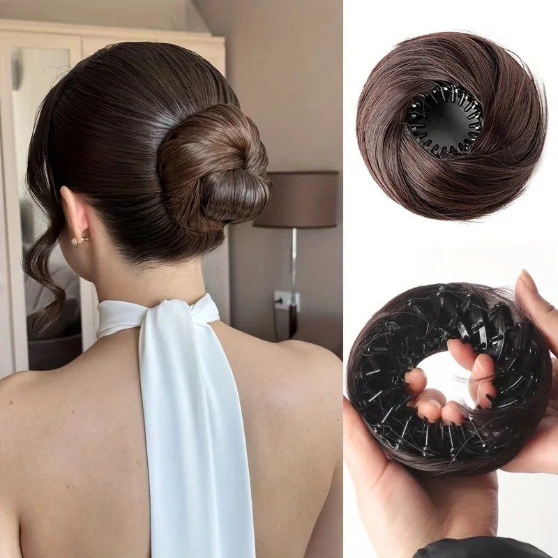 Rodete sintético con elástico extensión de moño chignon fácil recogido volumen natural para mujeres 2