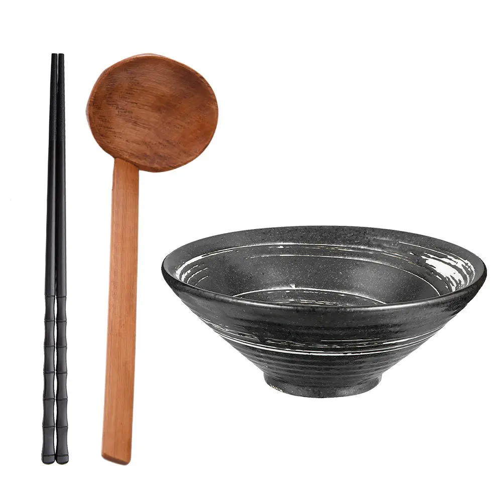 

Классическая керамическая миска для рамена в японском стиле, гладкая поверхность, посуда для дома и ресторанов, для салатов, лапши, супов