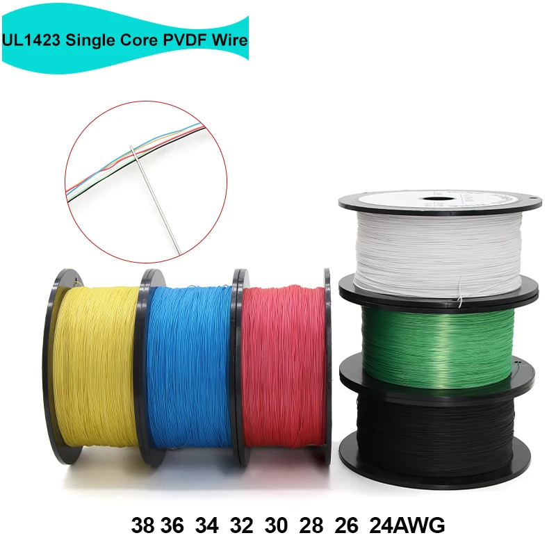 Fios de PTFE UL1423 38 ~ 24AWG Linha eletrônica micro fina de alta temperatura Fio de cobre banhado a prata isolado PVDF de núcleo único