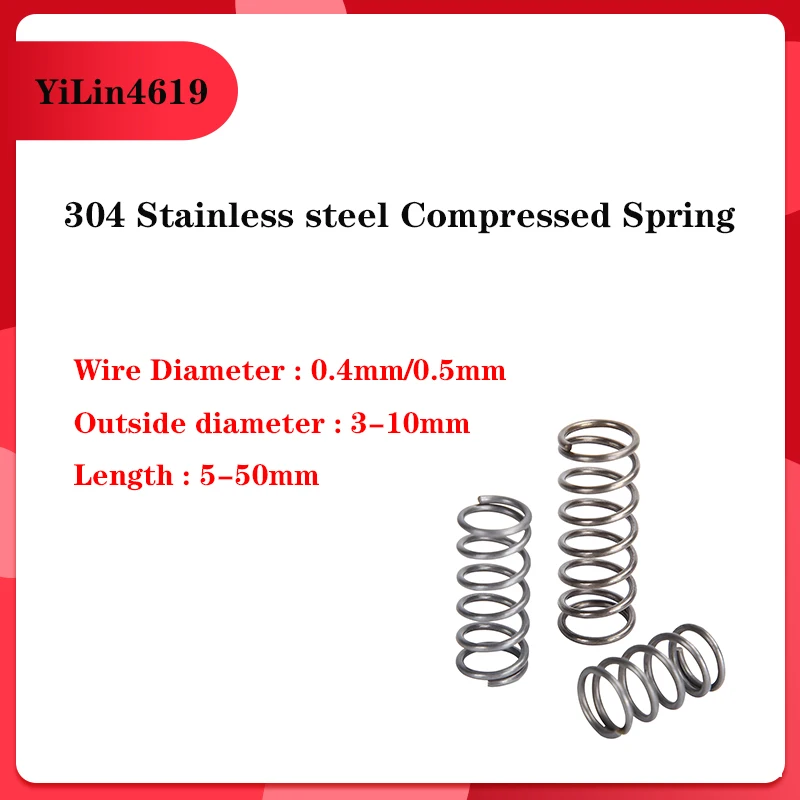 

304 Stainless Steel Compression Spring Wire Diameter 0.4mm/0.5mm 10Pcs