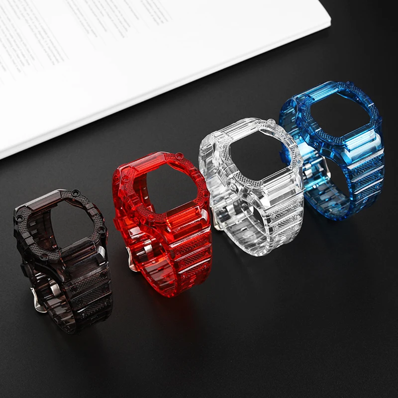 Jelly transparent watch strap set All-in-one tool free black red blue plain Watch band set For CASIO G-SHOCK series DW5600/5610