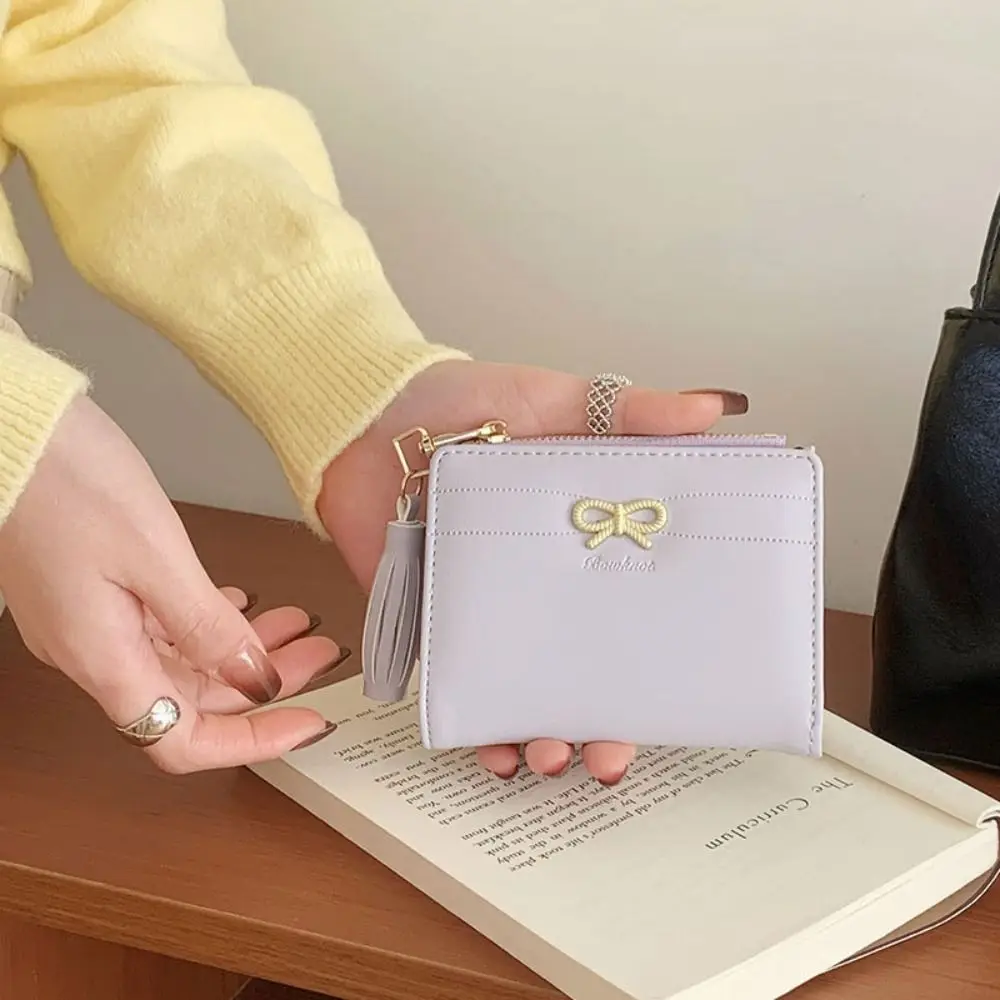 محفظة نقود معدنية مدمجة من جلد البولي يوريثان، محافظ صغيرة محمولة بسحاب، حقيبة عملات معدنية ثنائية الطي للنساء